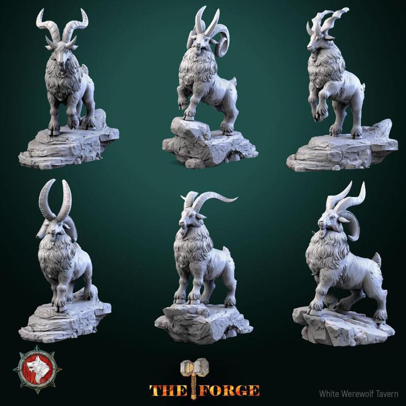 Dwarven Goats set 6 miniatures 32mm pre-supported