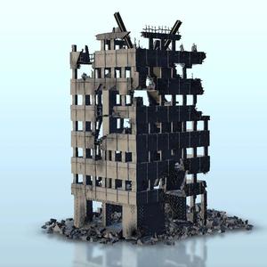Destroyed modern appartment block 2 - WW3 Cold War miniatures Scenery 28mm 15mm 20mm