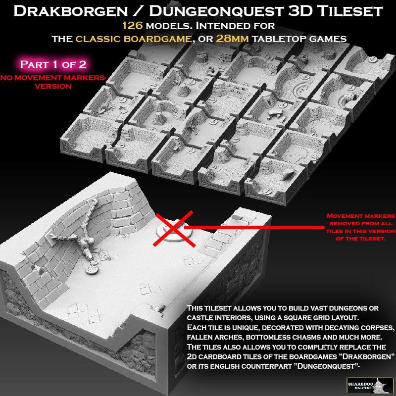 Drakborgen and Dungeonquest 3D Tile Set Part 1 of 2 - No movement markers version