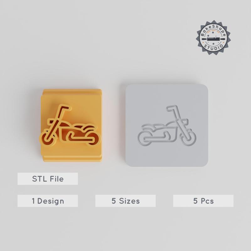 Motorbike Stamp Tile Set, 5 Sizes, Perfect for Clay & Cookie Crafting
