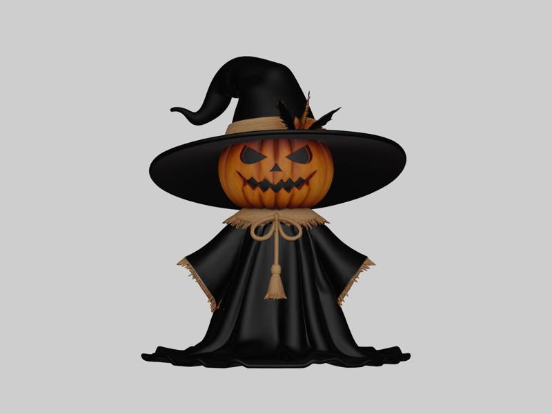 Pumpkin Witch Figurine Cute Halloween Desk Decor 