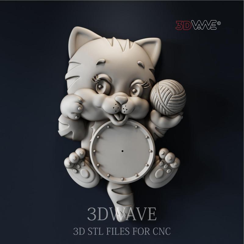 CAT WALL CLOCK 3d stl files for CNC