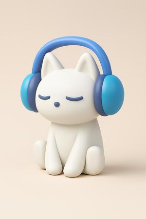Chill kitten listening to music