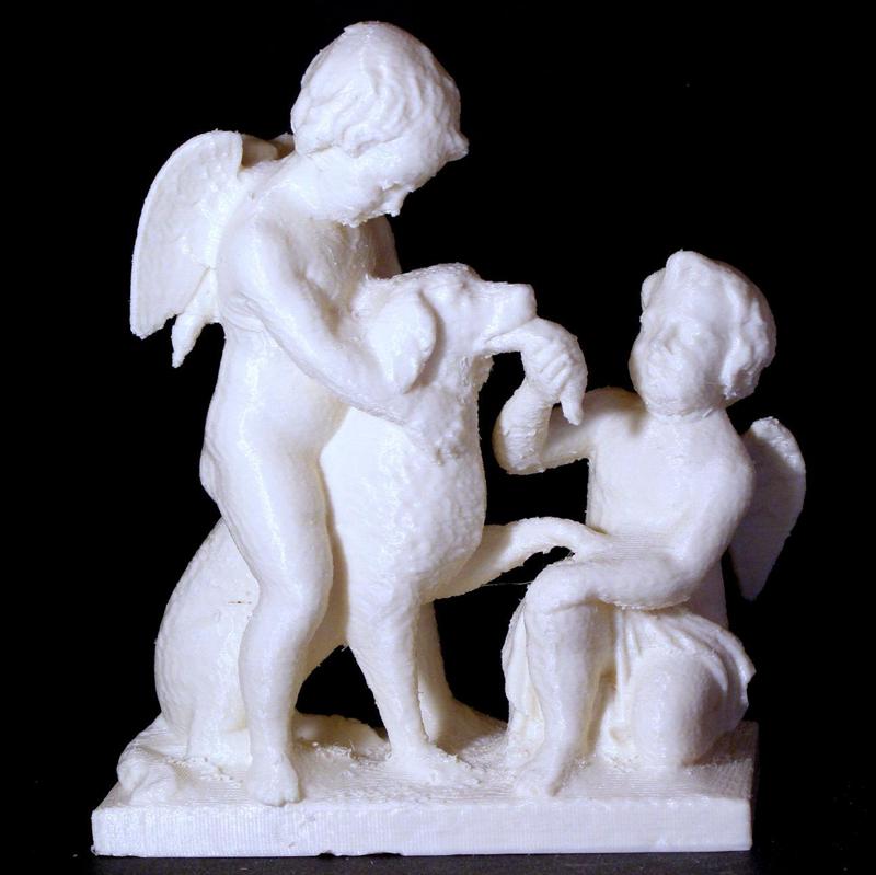 Cupids playing with a dog