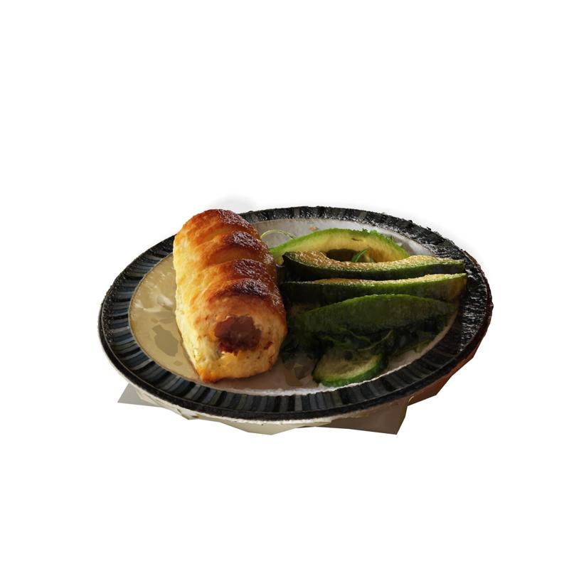 COMBINED PLATE AVOCADO BUN SAUSAGE FRUIT FRUIT VEGETABLE FOOD KITCHEN GARDEN EARTH DRINK HOME