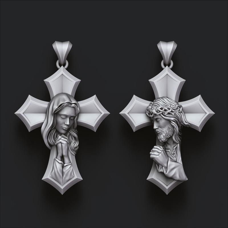 Praying Holy Mary Jesus Cross Pendant Set 3D print models