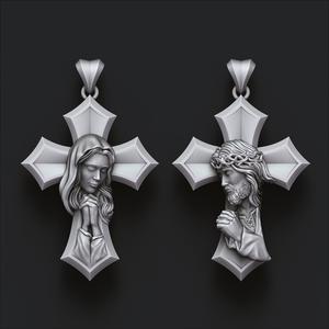 Praying Holy Mary Jesus Cross Pendant Set 3D print models