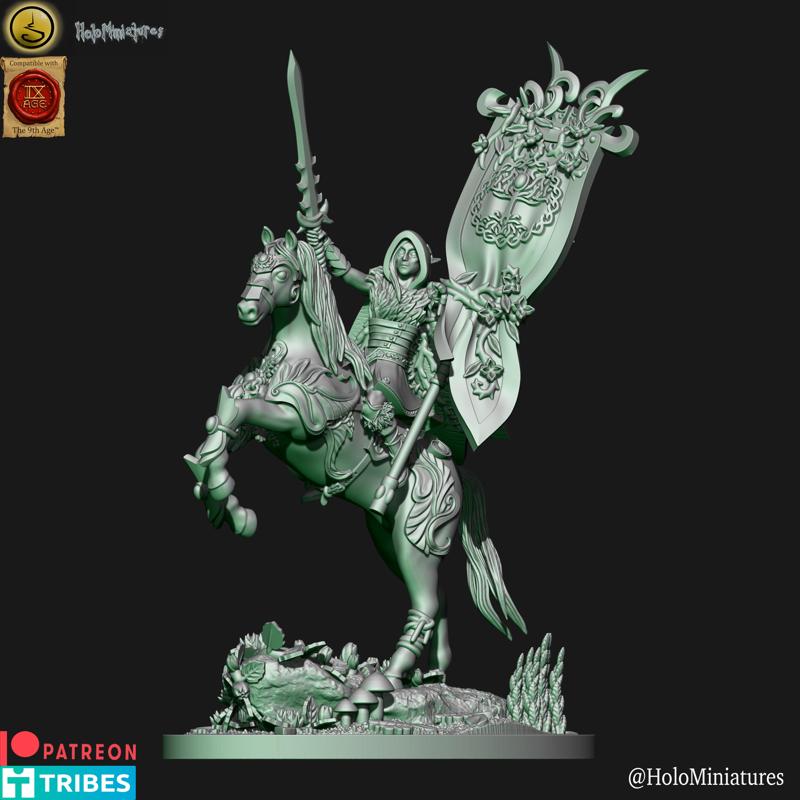 Wood elf battle standard bearer on horse (elf)