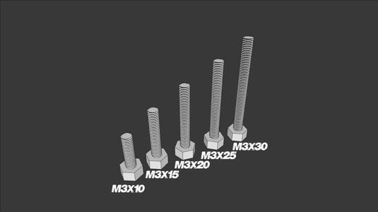 M3 hex screw and nut (M3x10, M3x15, M3x20, M3x25, M3x30)