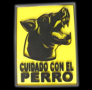 Doberman dog head with Beware of Dog sign