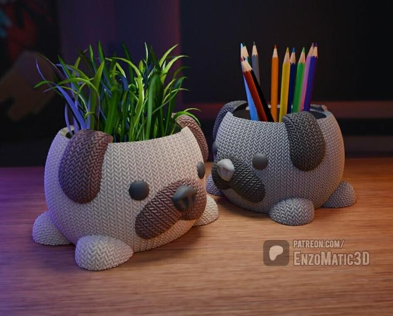 baby dog pot Fabric - flower pot, pencil holder - 3mf, STL