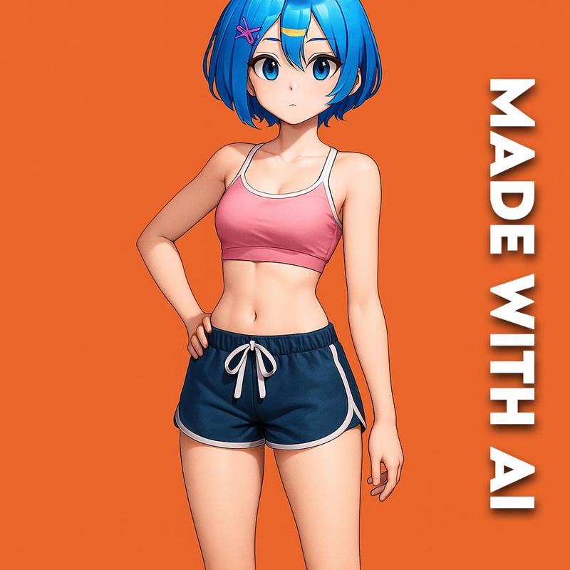 Blue-haired sporty girl