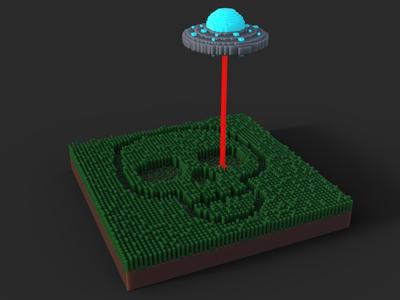 8-Bit UFO Skull Crop Circle Diorama
