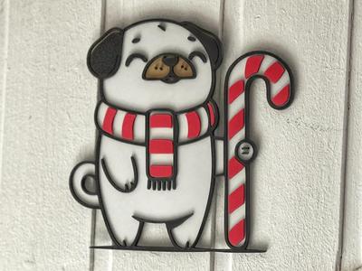 Little Pug with Candy cane   