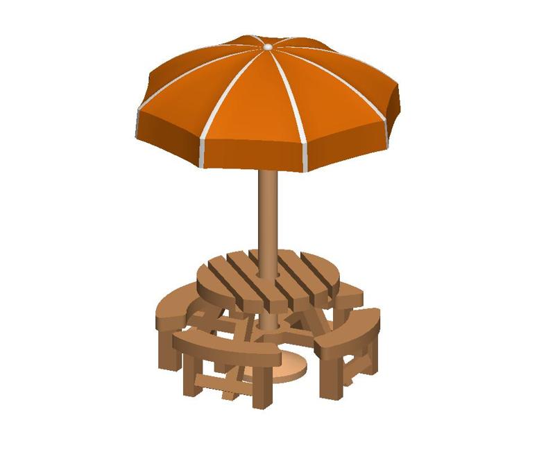 Round Picnic Table w/ Umbrella - (1:160 N Scale)