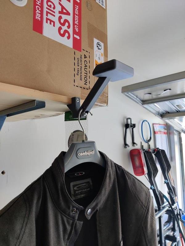 Helmet and jacket holder for 18mm wood shelf