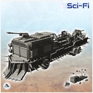 Truck with weapons, spikes and front shovel (1) - Future Sci-Fi SF Post apocalyptic Tabletop Scifi