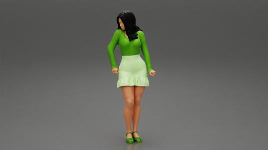Young Woman in Mini Skirt shirt and Heels