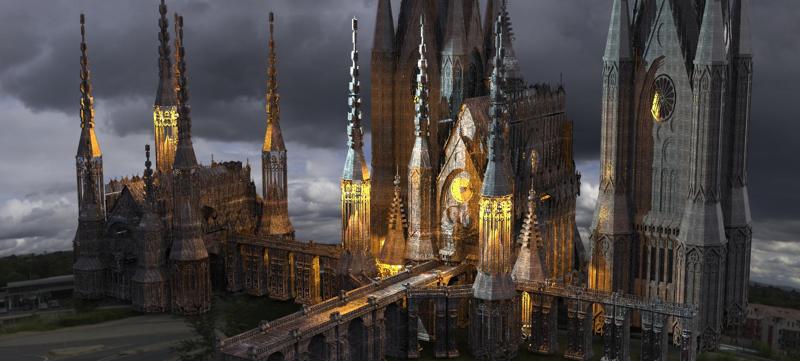 Dark Gothic Cathedral Dagon Architecture Kit bash Extended