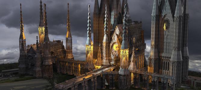 Dark Gothic Cathedral Dagon Architecture Kit bash Extended