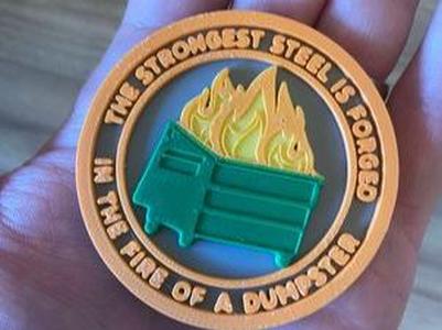 Dumpster Fire Challenge Coin - Strongest Steel