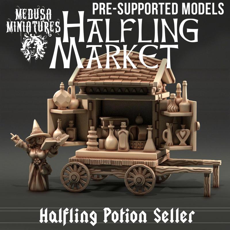 Halfling Potion Seller Wagon - Fantasy Market Miniature