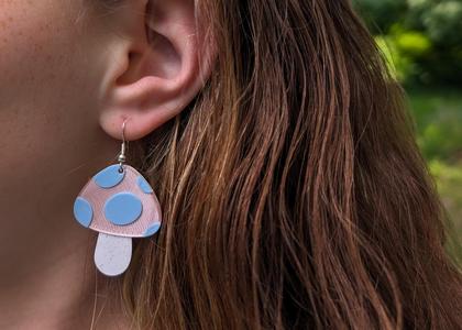 10-minute tri-color mushroom earrings, easy multi-color with filament changes, dangling jewelry, kids, science, nature