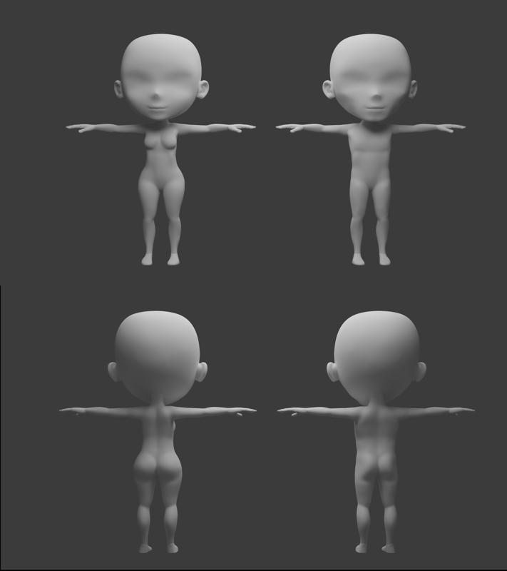 Chibi Base mesh - Male and female 3D model