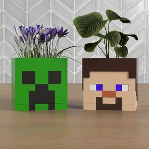 Minecraft Planter Heads - Steve and Creeper