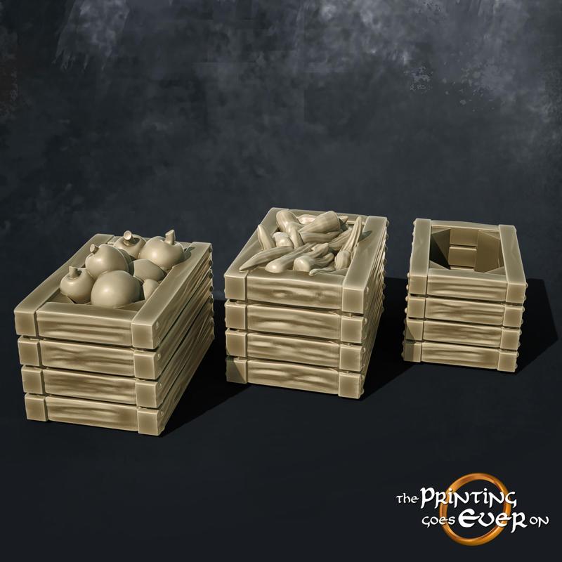 Wooden Crates with Fruit and Vegetables