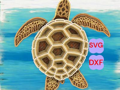 Multilayer turtle svg, 3D mandala, 6 layers of laser-cut plywood, SVG digital files, DXF, 3D art, DIY