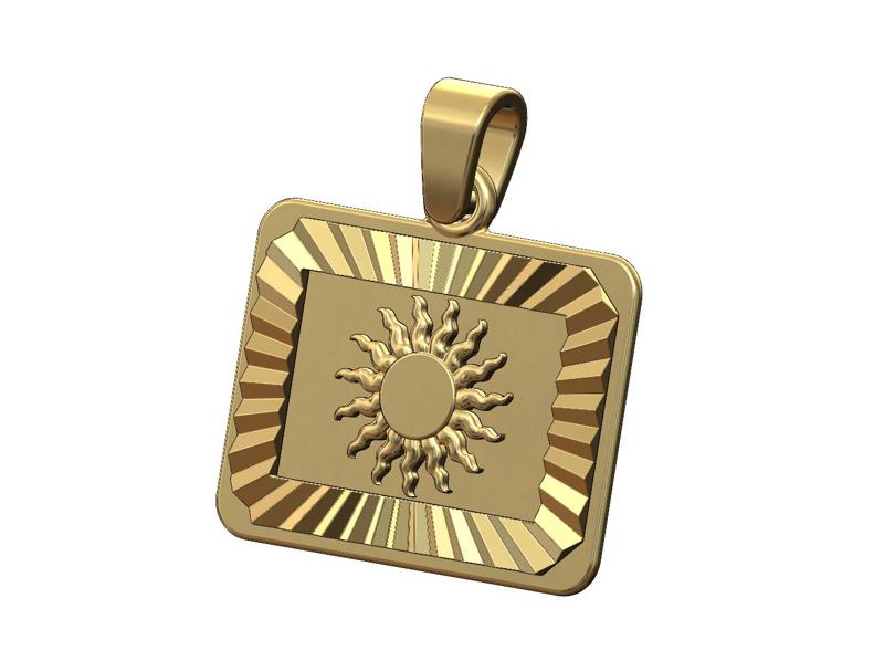 Sun landscape faceted sunrays tag pendant charm 3D print model