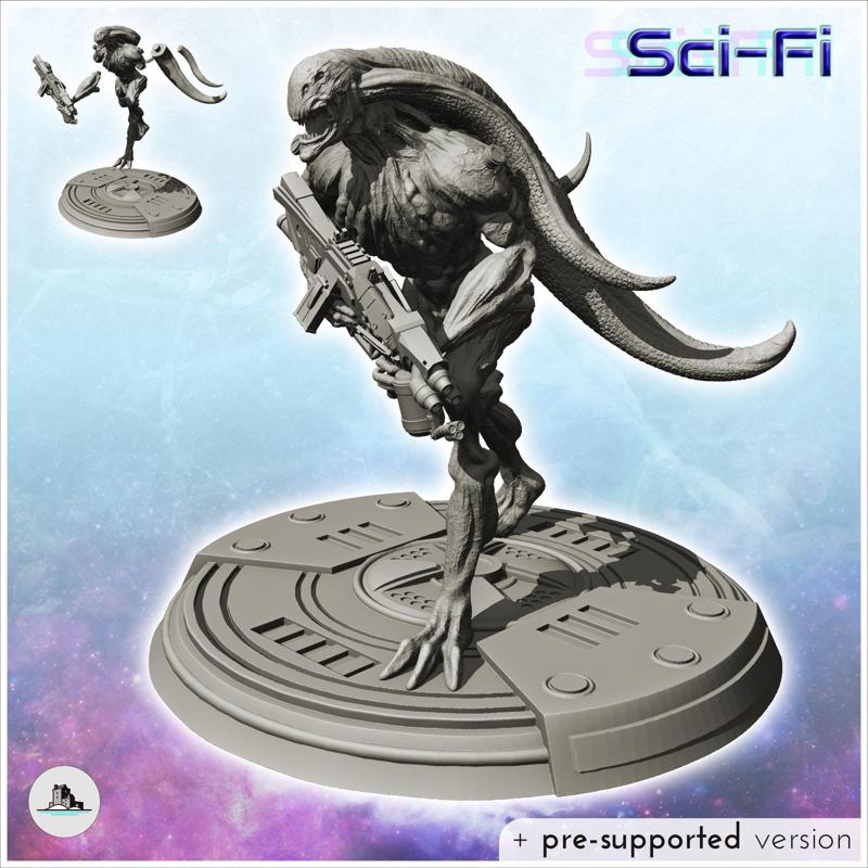 Alien warrior with long tails and assault rifle (9) - SF SciFi wars future apocalypse post-apo wargaming wargame