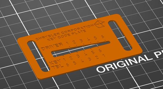 Chrysler Corporation key code plate