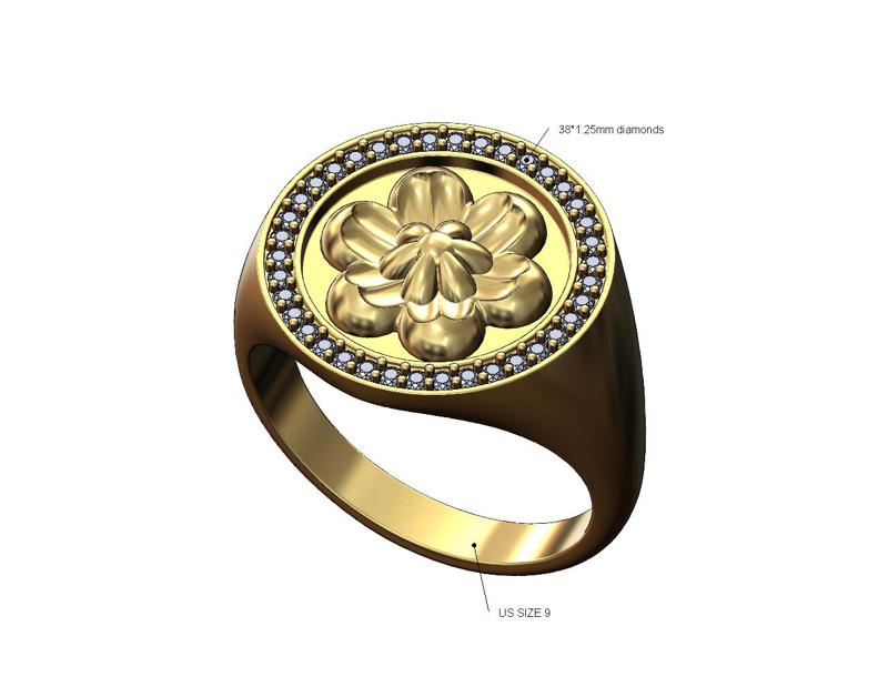 Florentine rosette signet ring US size 9 3D print model