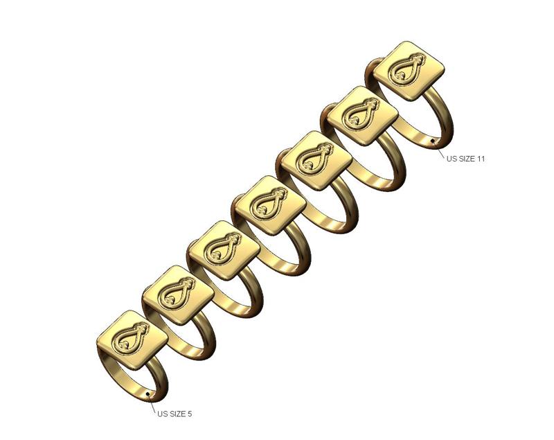 Bead crown square cushion top ring US sizes 5to11 3D print model