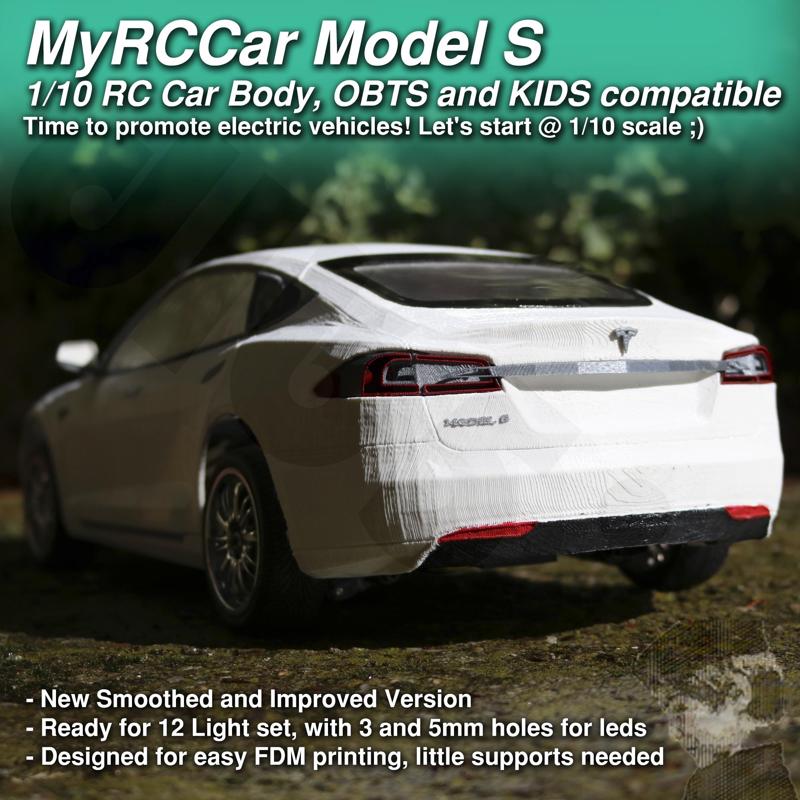 MyRCCar 1/10 Model-S RC Car Body revisited. Smoothed and detailed