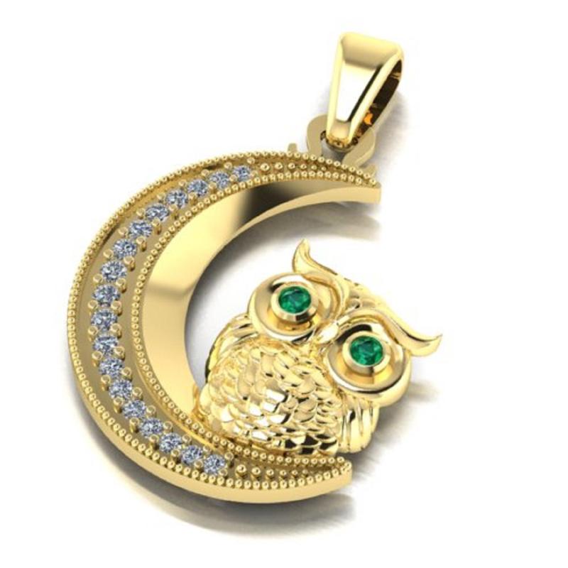 pendant owl moon with stones