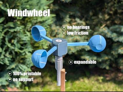 Windwheel - 100% printable - no support - no bearings - low friction - video