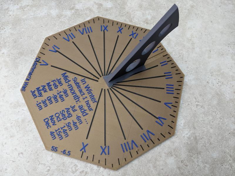 Octagonal/square/round multimaterial sundial to suit most countries