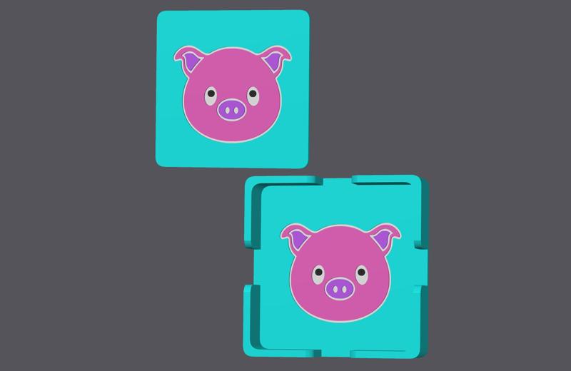 Pig Head - Farm Animals - Square Coaster with holder