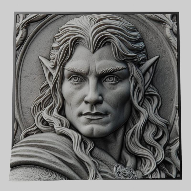 Lord of Rings Elrond 3d printer relief medallion stone tablet obj stl