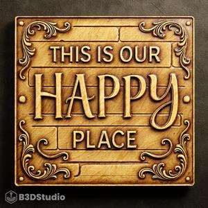 Happy Place Relief for CNC Laser and 3D Print STL File and 4K Grayscale TIF - High Detail 3D Model