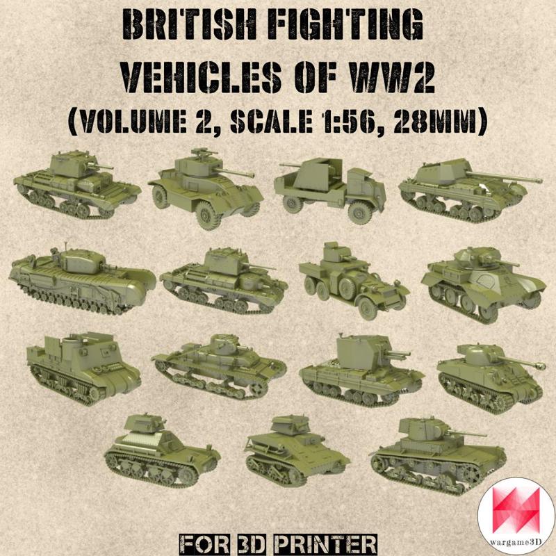 STL PACK - 15 BRITISH Fighting vehicles of WW2 (Volume 2, 1:56, 28mm) - PERSONAL USE