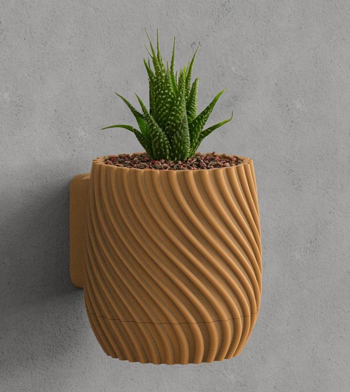 WALL MOUNTED PLANTER POT WITH DRIP TRAY - ROUND SERIES WAVE DESIGN
