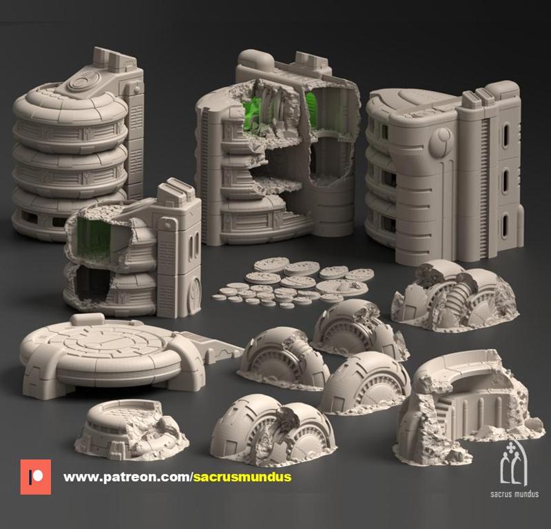 Talussa Prime. Shattered by Conflict 3D Printing Designs Bundle. Scifi / Futuristic / Tau Buildings. Terrain and Scenery for Wargames