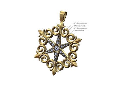 Floral star diamond cluster pendant and charm 3D print model