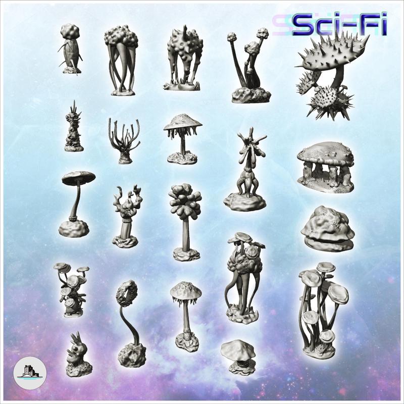 Set of alien plants with flowers (3) - Future Sci-Fi SF Post apocalyptic Tabletop Scifi Wargaming Planetary exploration RPG Terrain