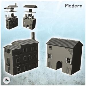 Set of two damaged European houses with arch and balconies (9) - World War Two Second WWII Front Eastern Western Axis Allied