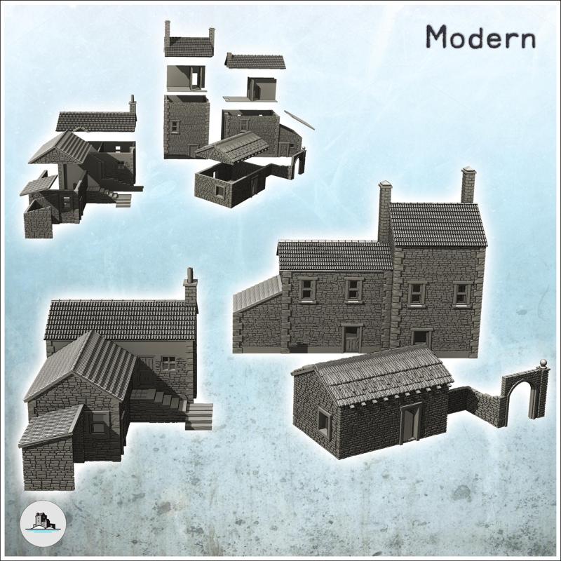 Set of three traditional European stone buildings with farm and stable (7) - World War Two Second WWII Front Eastern Western Axis Allied